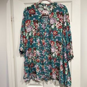 Pink Blush teal floral dress size large